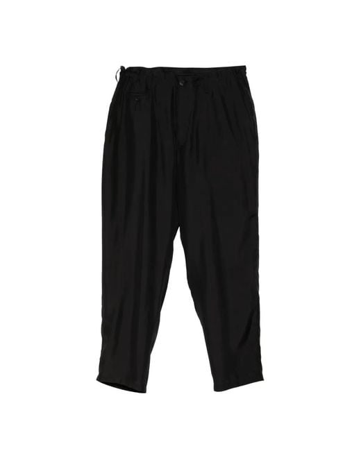 Yohji Yamamoto Black Elasticated-Waistband Tapered Trousers for men