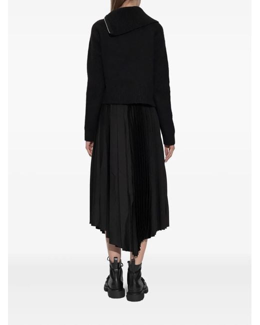 AllSaints Black Jax Zip-Detail Pleated Midi Dress