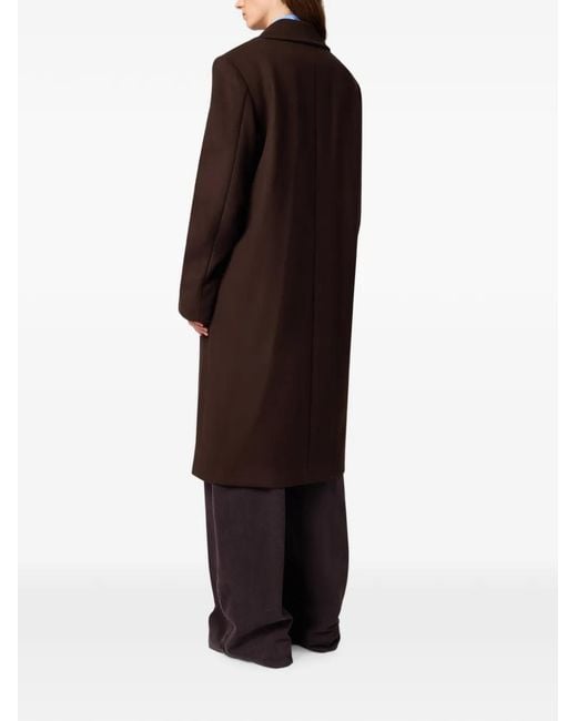 MSGM Brown Pleated-Sleeve Notched-Lapels Coat