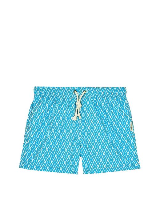 GASSA D'AMANTE Blue Praiano Geometric-Print Swim Shorts for men