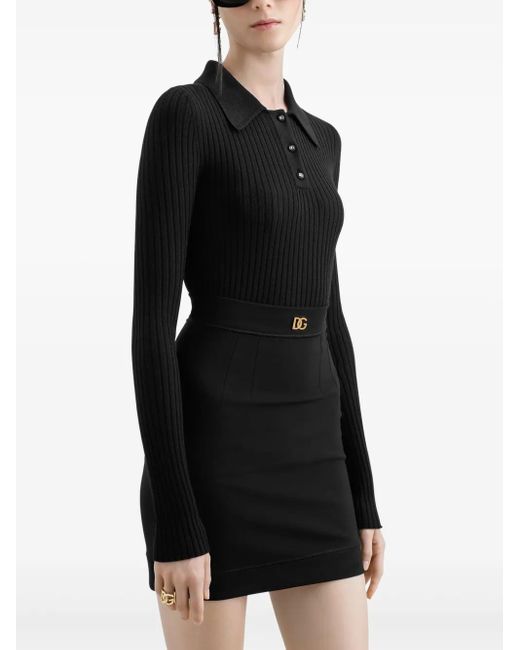 Dolce & Gabbana Black Dna Ribbed-Knit Polo Shirt