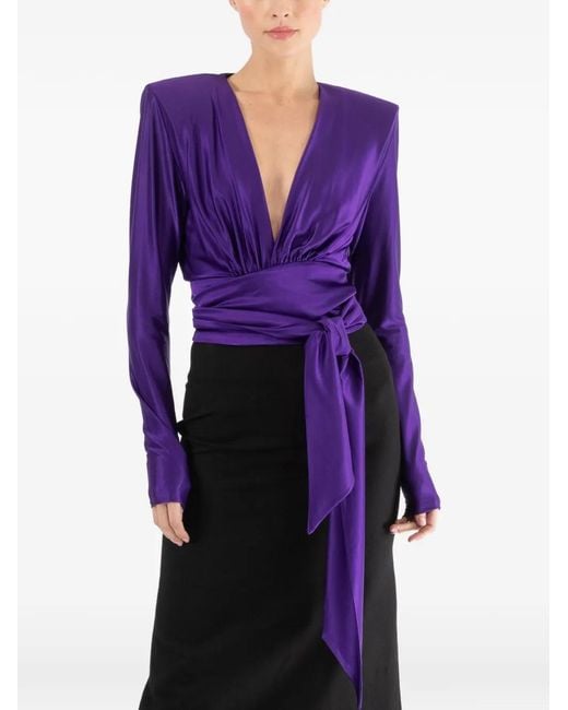 Alexandre Vauthier Purple V-Neck Tie Top