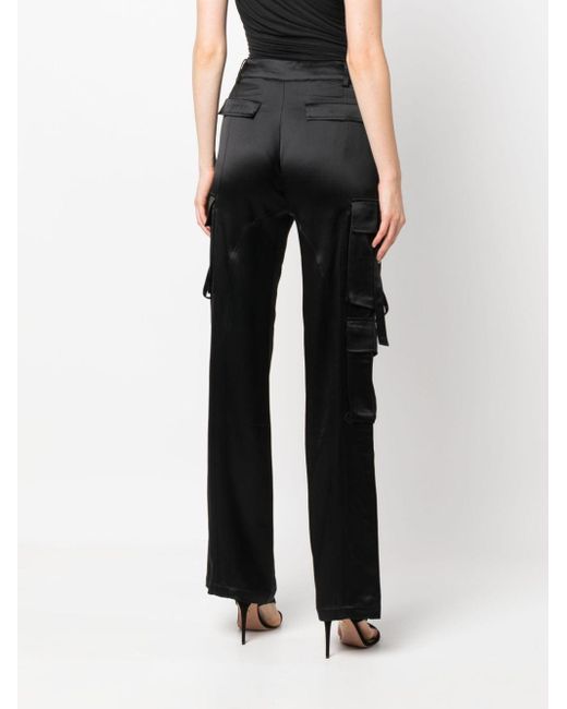 retroféte Highwaist Satin Cargo Trousers in Black Lyst