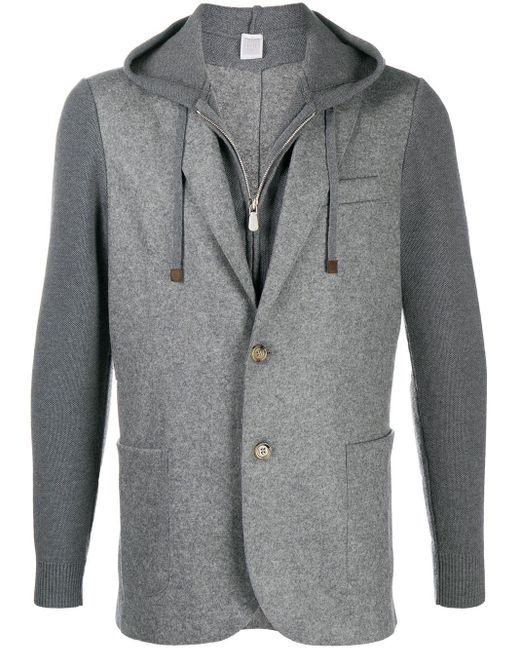 Eleventy Gray Hooded Wool Blazer for men