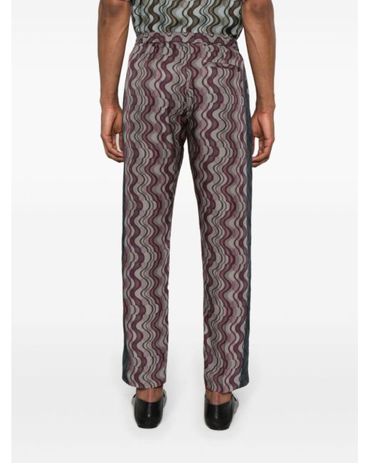 Pantalones rectos con estampado Layered Wave Dries Van Noten de hombre de color Gray