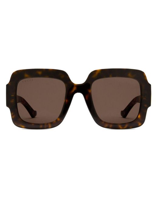 Gucci Brown Double G Square-frame Sunglasses
