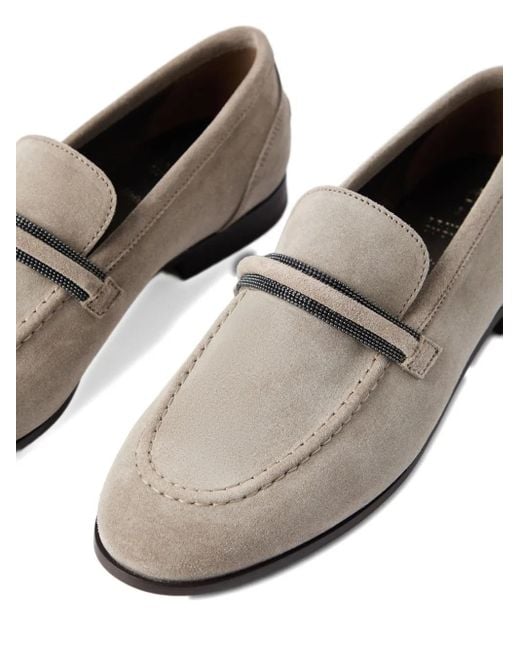 Brunello Cucinelli White Wildleder-Loafer mit Monili-Detail