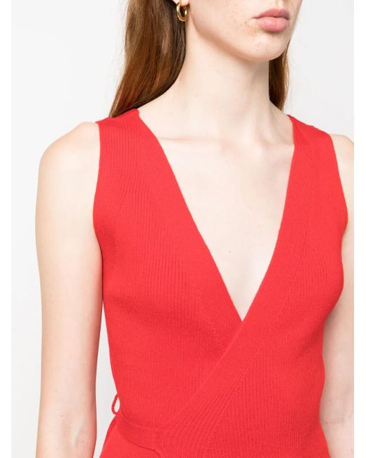 Patou Red Ribbed-Knit Wrap Top