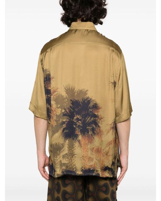 Laneus Hemd aus Satin mit Palmen-Print in Natural für Herren