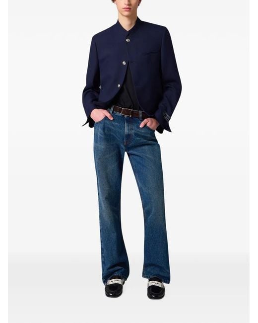 MSGM Blue Mandarin-Collar Logo-Patch Jacket for men