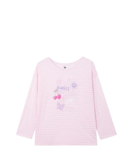 B+ AB Pink Striped Graphic-Print Long-Sleeve T-Shirt