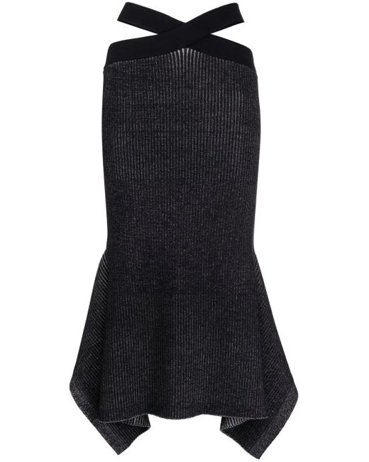 3.1 Phillip Lim Black Ribbed-Knit Asymmetric Skirt