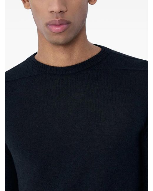 Rick Owens Blue Ribbed Crew-Neck Sweater for men