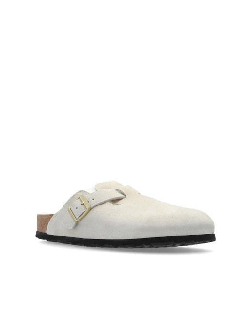Birkenstock White Boston Shearling Mules