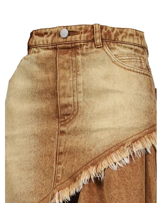 VIVAMUS Natural Asymmetric Frayed-Edge Midi Skirt