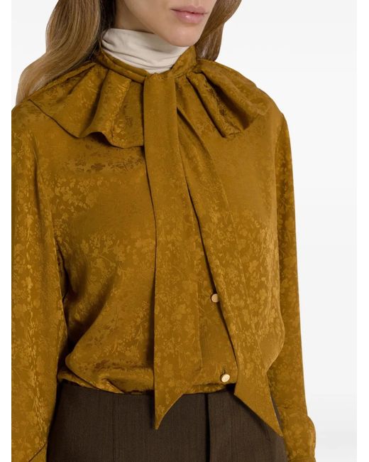 Alberta Ferretti Yellow Floral-Pattern Ruffled Shirt