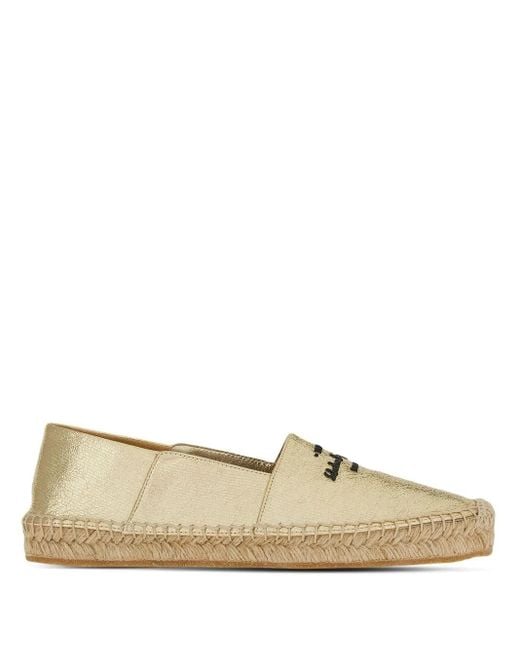 Ferragamo Natural Ferragamo Logo-Embroidered Metallic Espadrilles