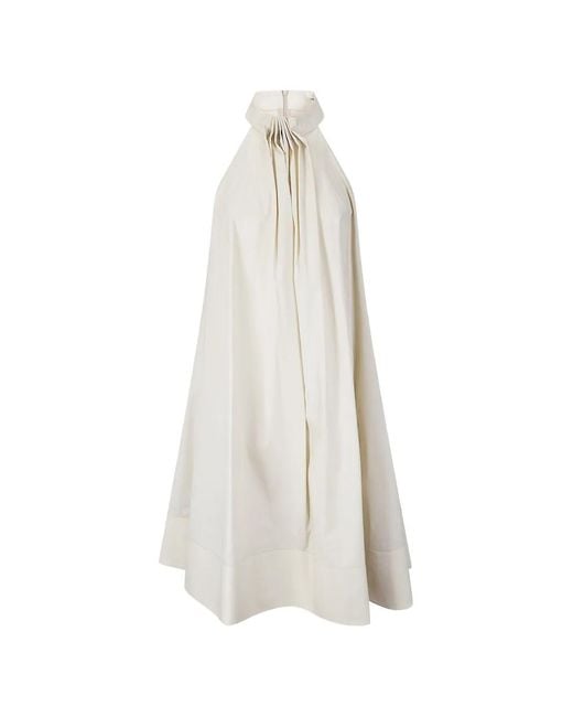 #MSM White Pleated Halterneck Midi Dress