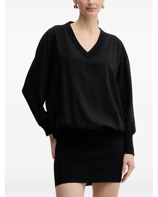 Pinko Geribbelde Mini-Jurk Met V-Hals in het Black