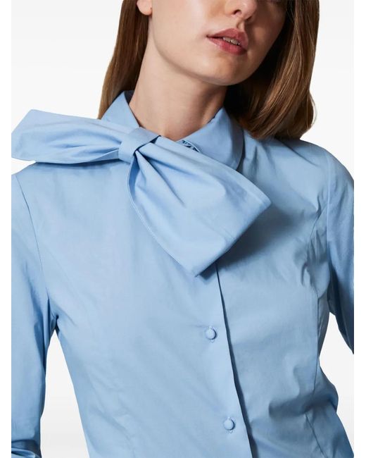 Twinset Blue Bow-At-The-Neck Shirt