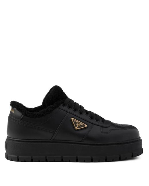 Prada Black Shearling Leather Sneakers for men