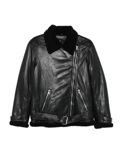 Superdry Black Shearling-Collar Biker Jacket