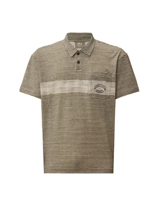 C P Company Gray Striped Chest-Pocket Polo Shirt for men