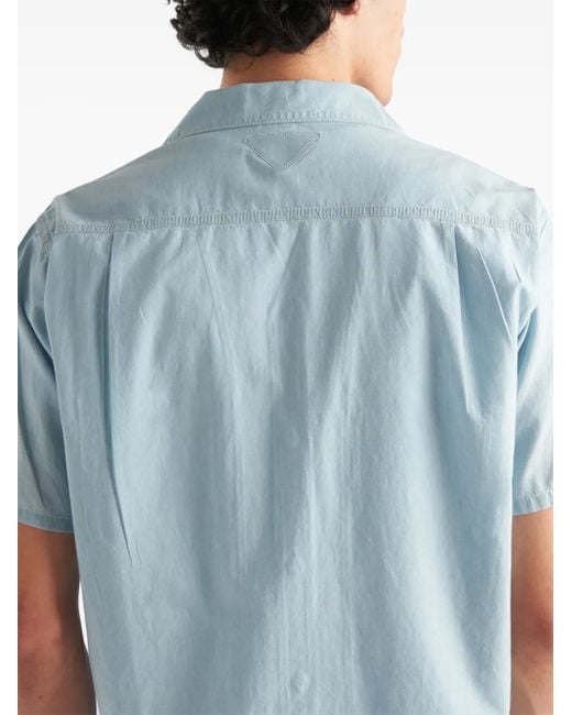 Prada Blue Cotton Short-Sleeve Shirt for men
