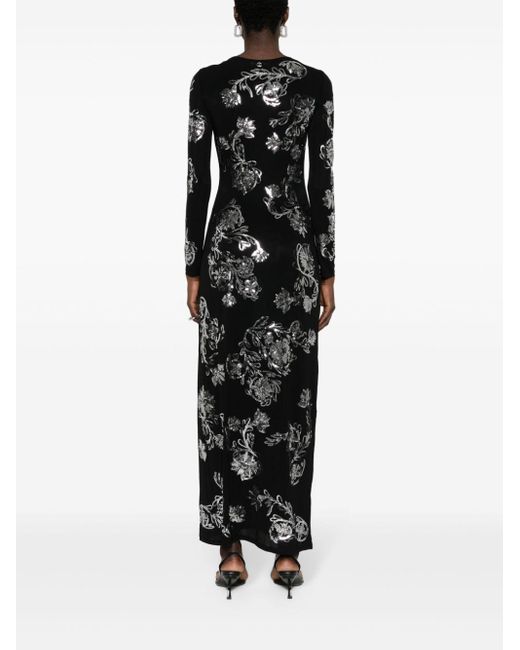 Rabanne Black Floral-sequinned Maxi Dress