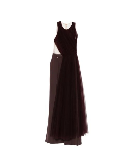 Elisabetta Franchi Purple X Pronovias Pleated Tulle-Overlay Jumpsuit