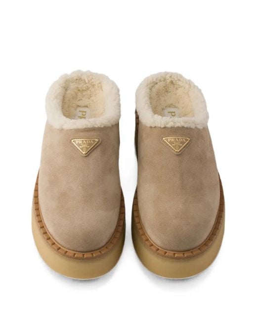 Prada Natural Suede Slippers