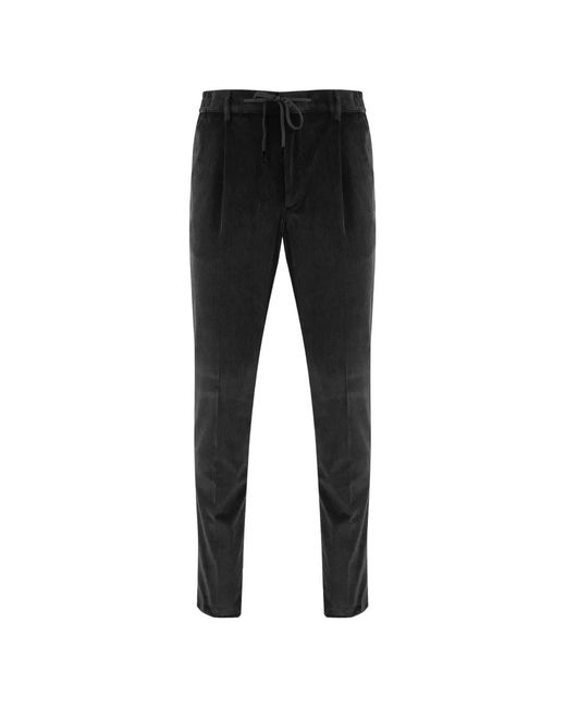 Tagliatore Black Drawstring-Waist Corduroy Trousers for men
