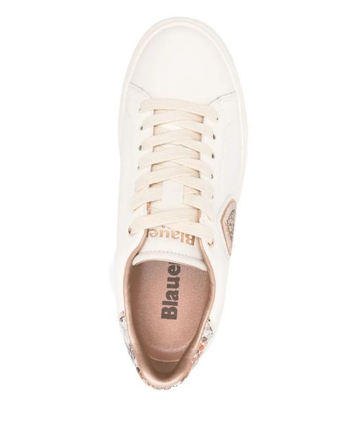 Blauer White Snakeskin-Detail Logo Sneakers