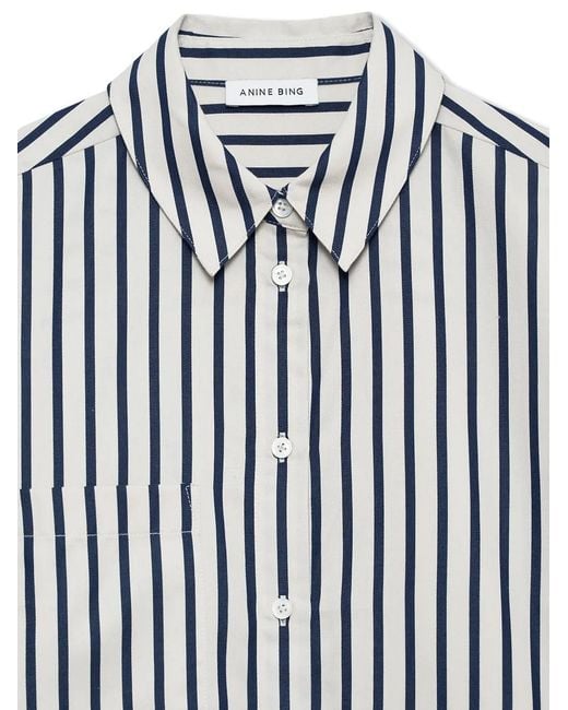 Anine Bing White Essie Striped Cropped Shirt