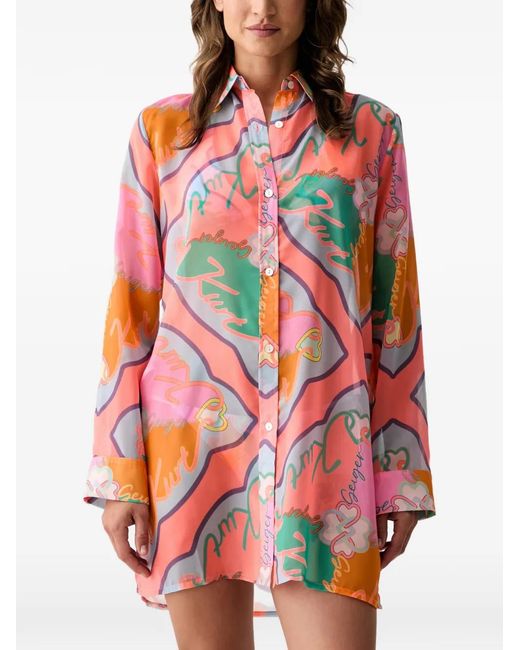 Kurt Geiger Red Resort Logo-Print Button-Up Mini Shirt Dress