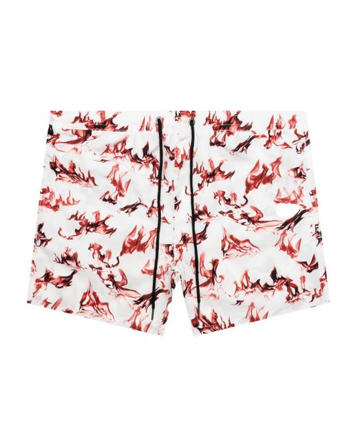 Ksubi Red Burnt Board-Print Drawstring Shorts for men