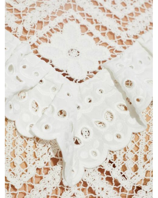Self-Portrait White Guipure-Lace Ruffled Top