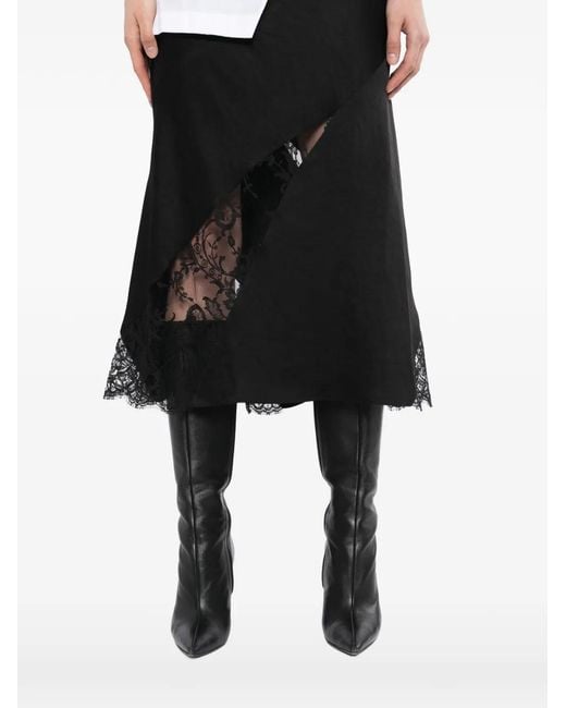 McQueen Black Lace-Trim Asymmetric Skirt