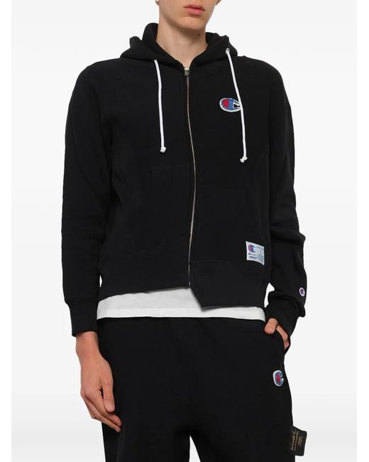 Undercover Black Asymmetric Logo-Patch Hoodie for men