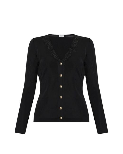 Balmain Black Lace-Trim Button-Up Cardigan