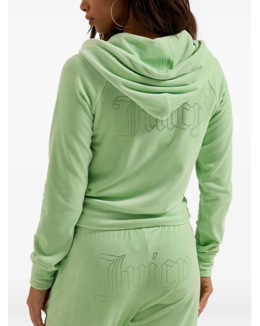 Juicy Couture Green Diamanté Velour Zip-Through Hoodie