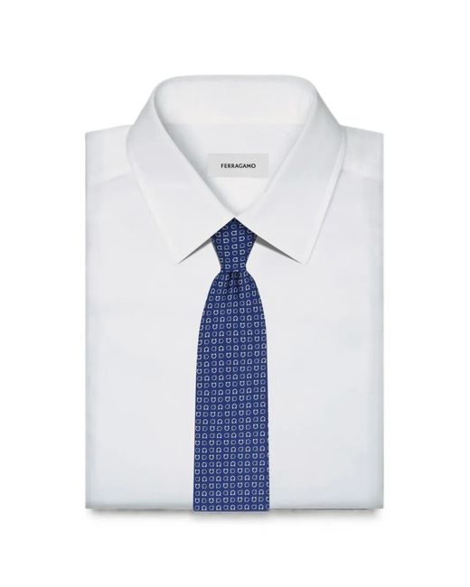 Ferragamo Blue Gancini-Print Silk Tie for men