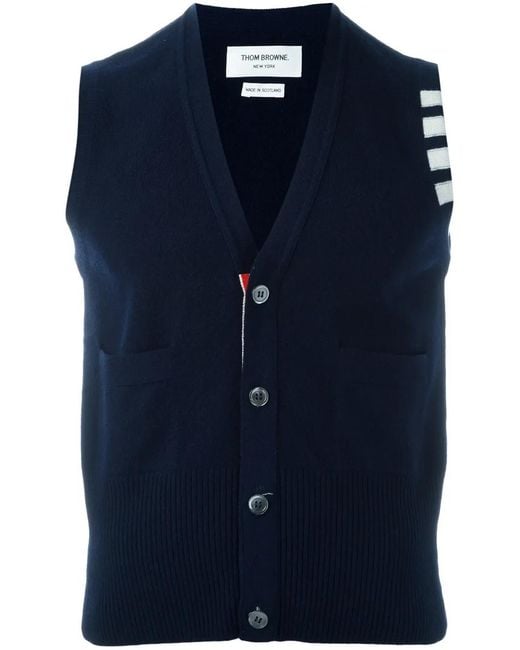 Thom Browne Blue Sleeveless Buttoned Cardigan for men