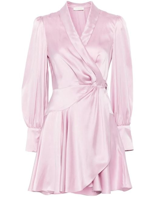 Zimmermann Pink Silk Wrap Mini Dress