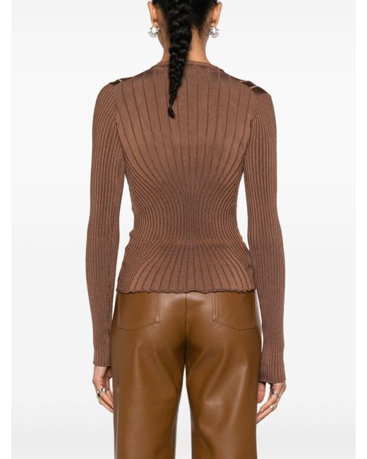 Mugler Brown Cut-out Ribbed-knit Sweater