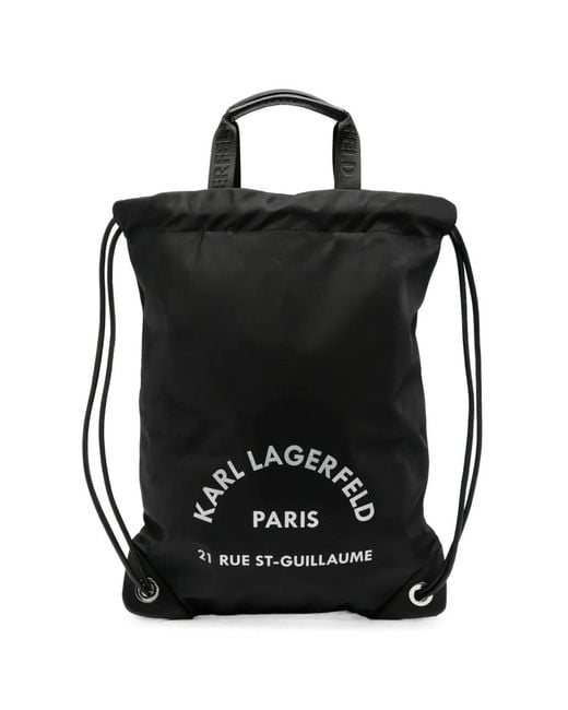 Karl Lagerfeld Black Logo-Motif Drawstring Backpack