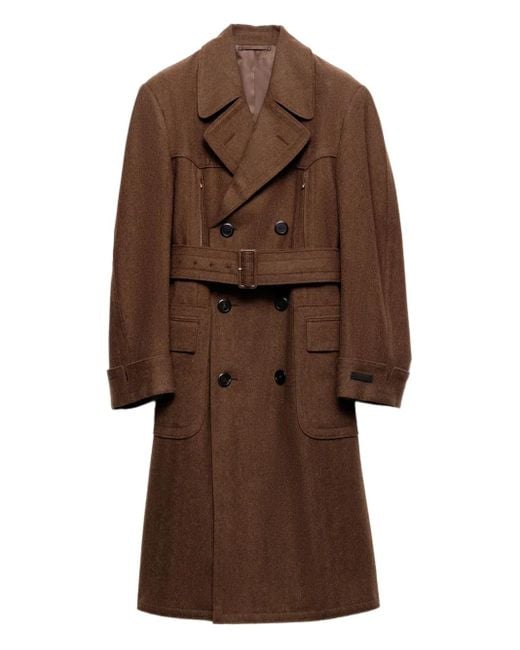 Abrigo con cinturón Prada de hombre de color Brown