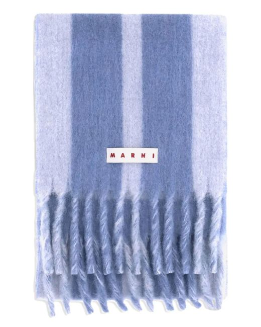 Marni Blue Striped Fringed Scarf for men
