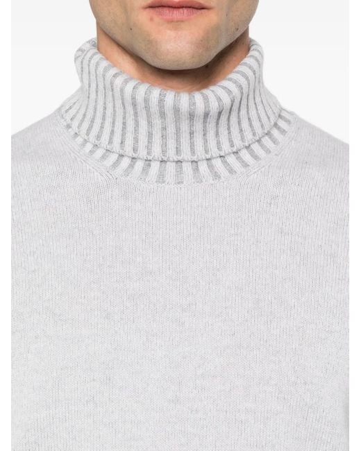 Gran Sasso White Ribbed-Knit Turtleneck Sweater for men
