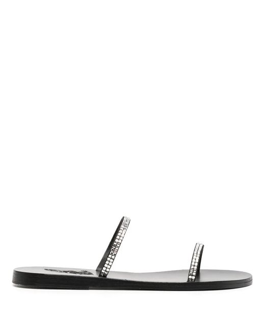 Ancient Greek Sandals White Saita Crystal-Embellished Leather Sandals